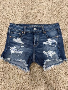 American Eagle Outfitters Dark Blue Ripped Denim Shorts